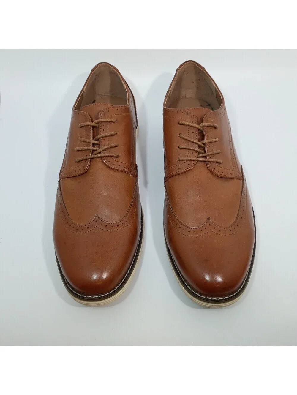 Vostey Milan Cognac Camel Oxford Leather Wingtip Dress Lace Up Shoes Men's US 15